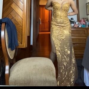 Elegant Gold Sequin Prom Dress